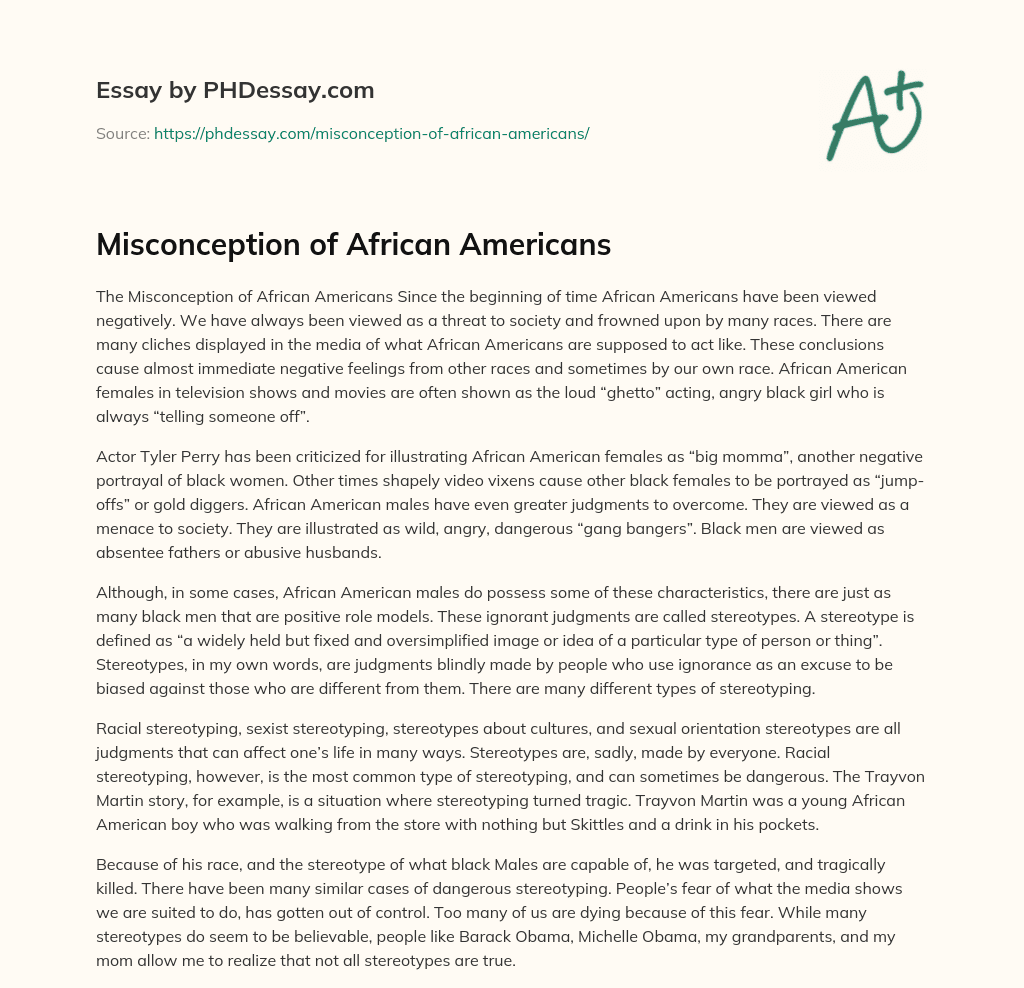 Misconception of African Americans essay