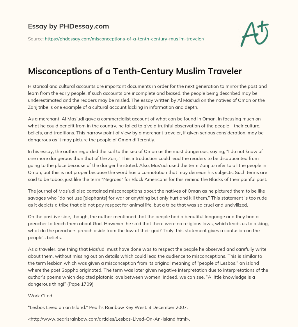 Misconceptions of a Tenth-Century Muslim Traveler essay