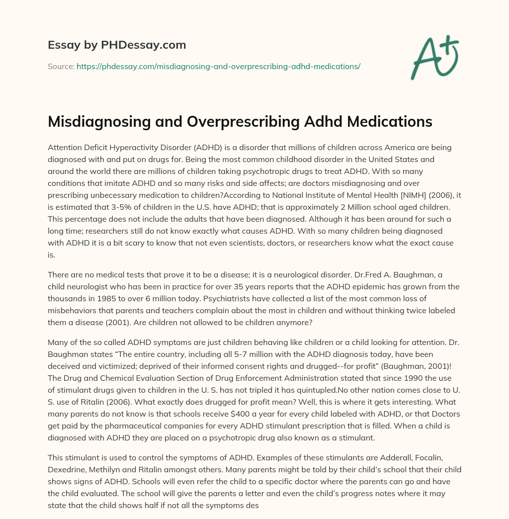 Misdiagnosing and Overprescribing Adhd Medications essay