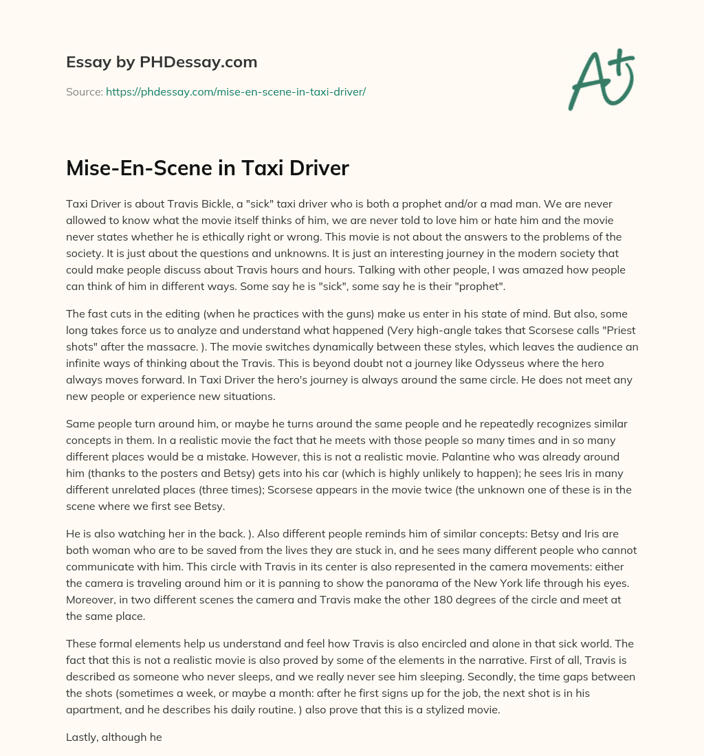 Mise-En-Scene in Taxi Driver essay