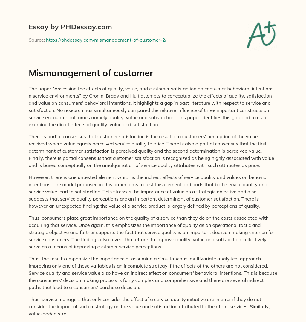 Mismanagement of customer essay