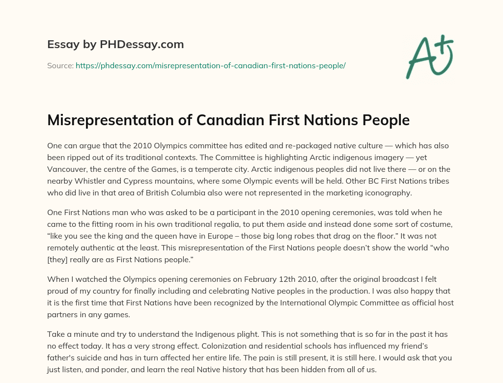 Misrepresentation of Canadian First Nations People essay
