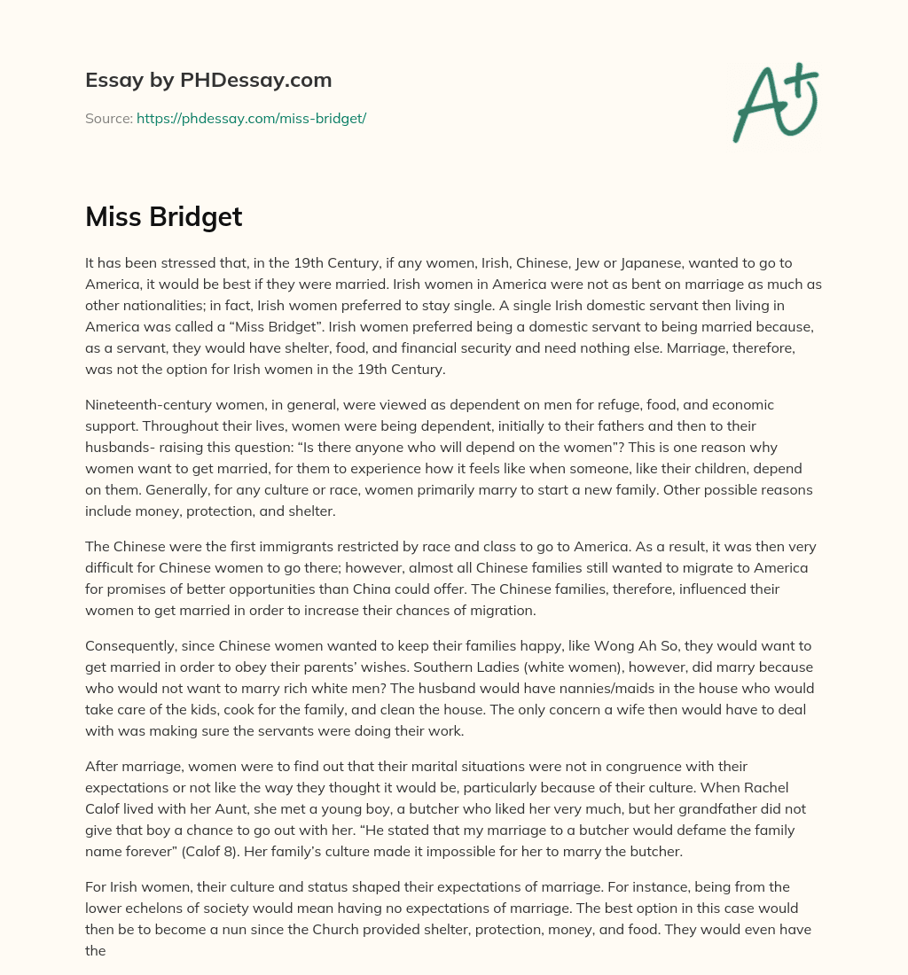 Miss Bridget essay