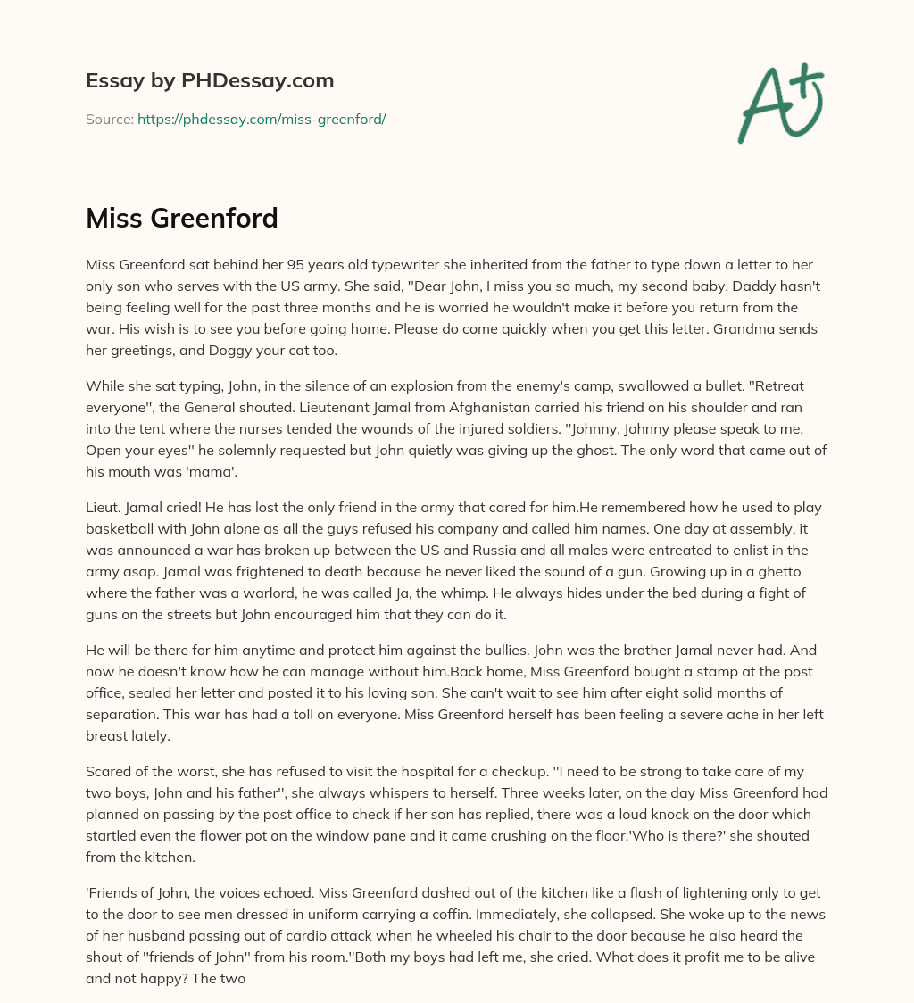 Miss Greenford essay