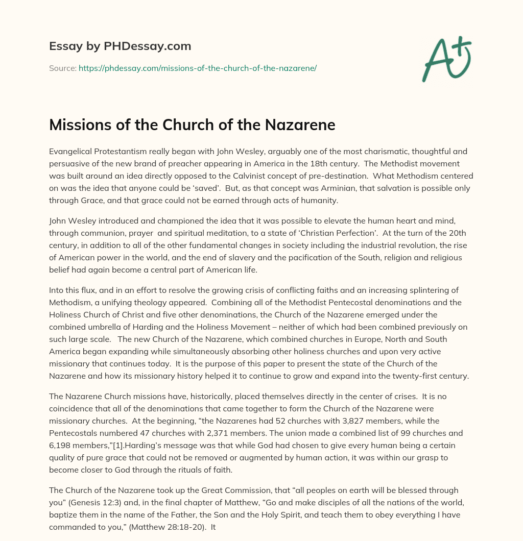 Missions of the Church of the Nazarene essay