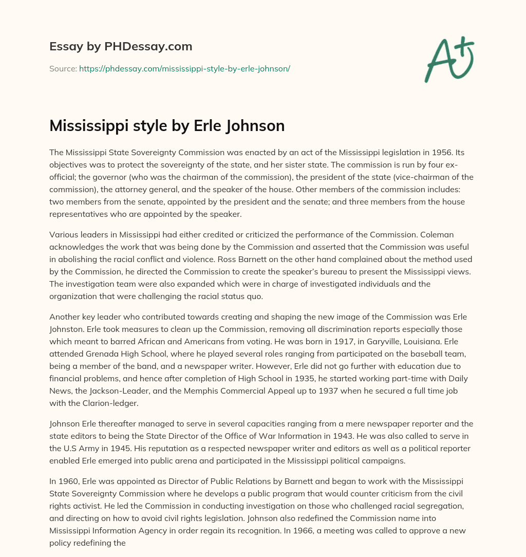 Mississippi style by Erle Johnson essay