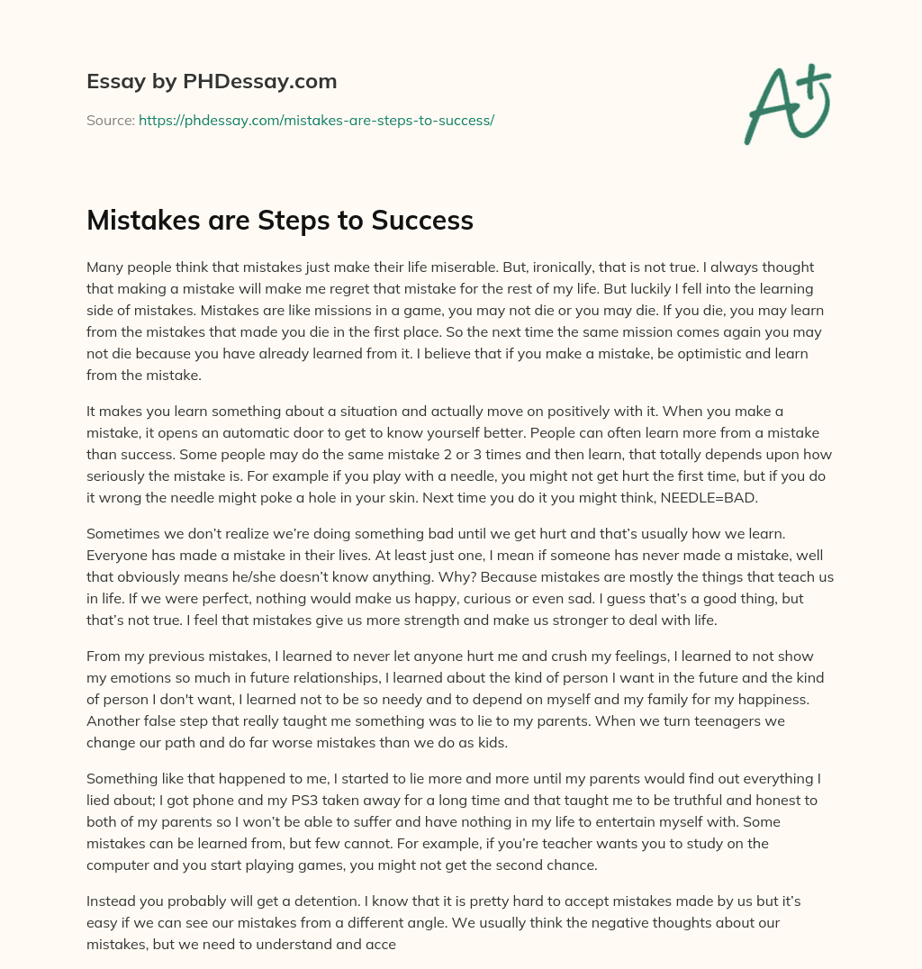 Mistakes are Steps to Success essay
