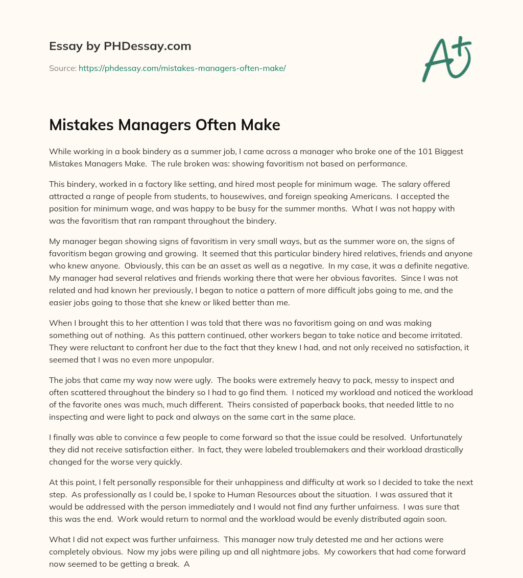 Mistakes Managers Often Make essay