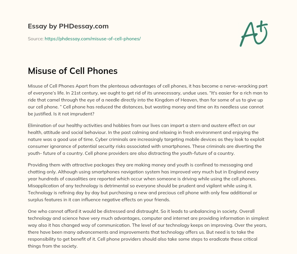 Misuse of Cell Phones essay