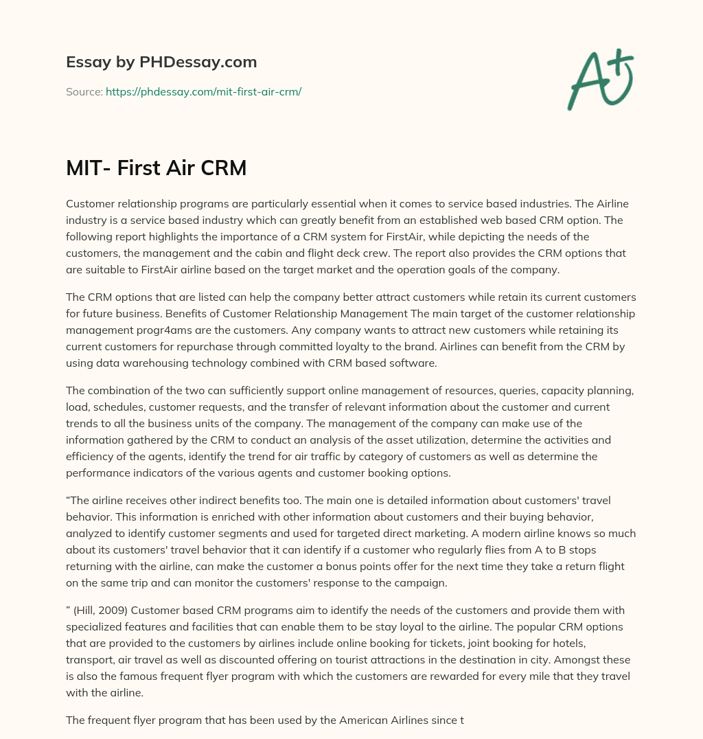 MIT- First Air CRM essay