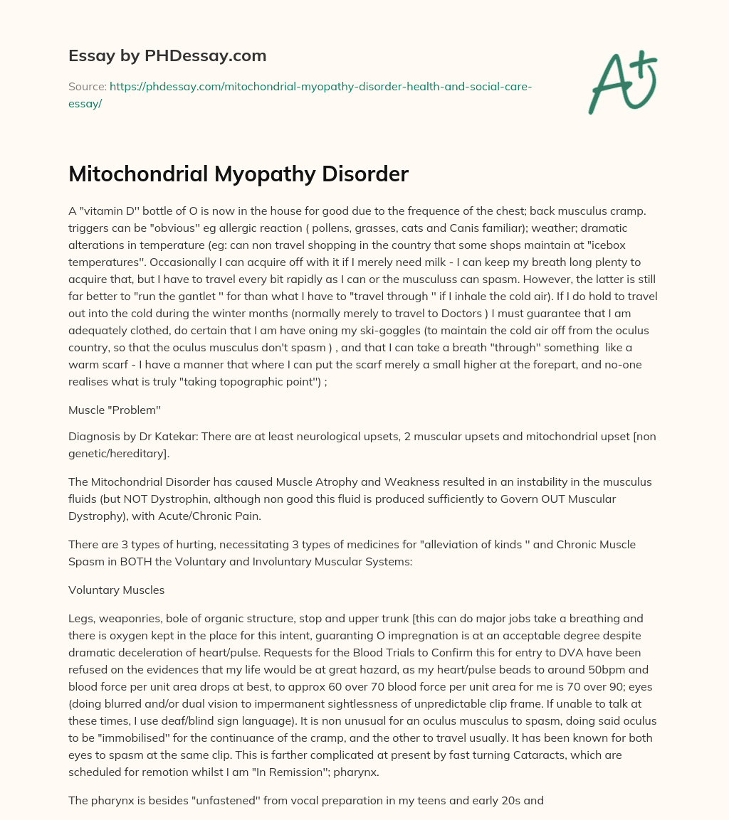 Mitochondrial Myopathy Disorder essay