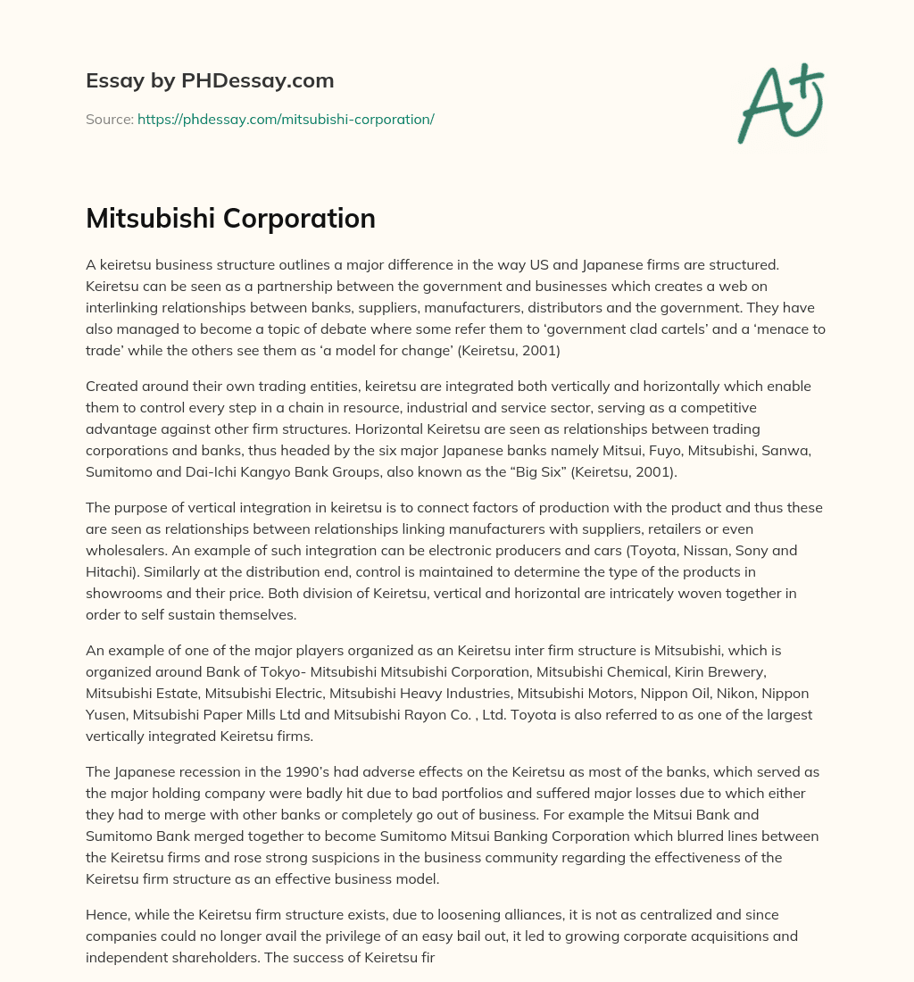 Mitsubishi Corporation essay