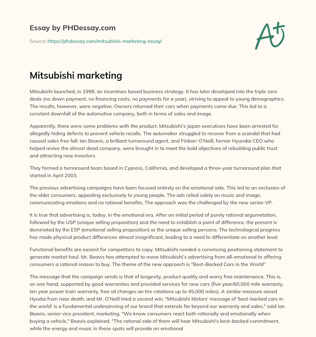 Mitsubishi’s Turnaround Strategy: Rebuilding Trust and Attracting New Investors essay