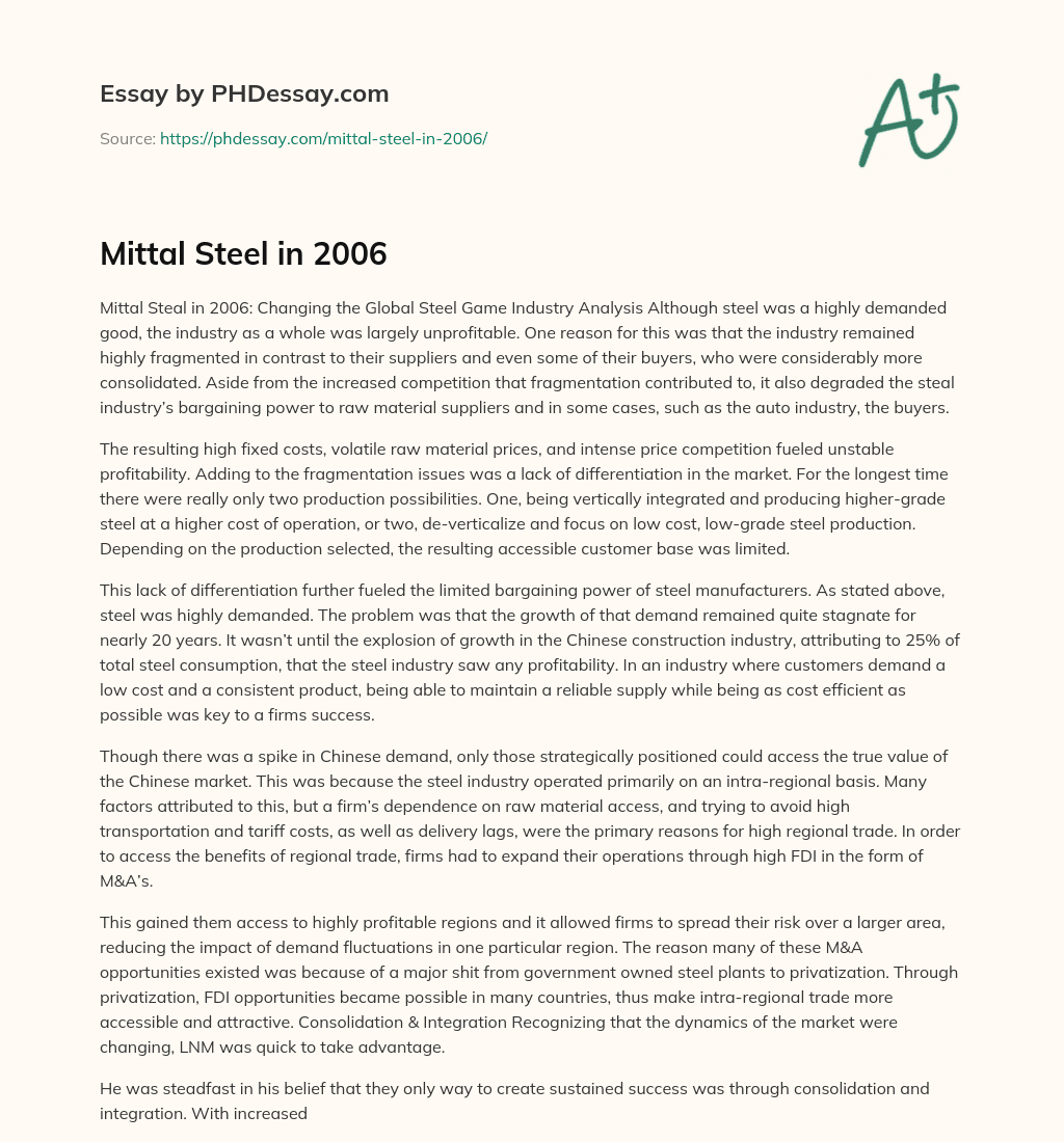 Mittal Steel in 2006 essay