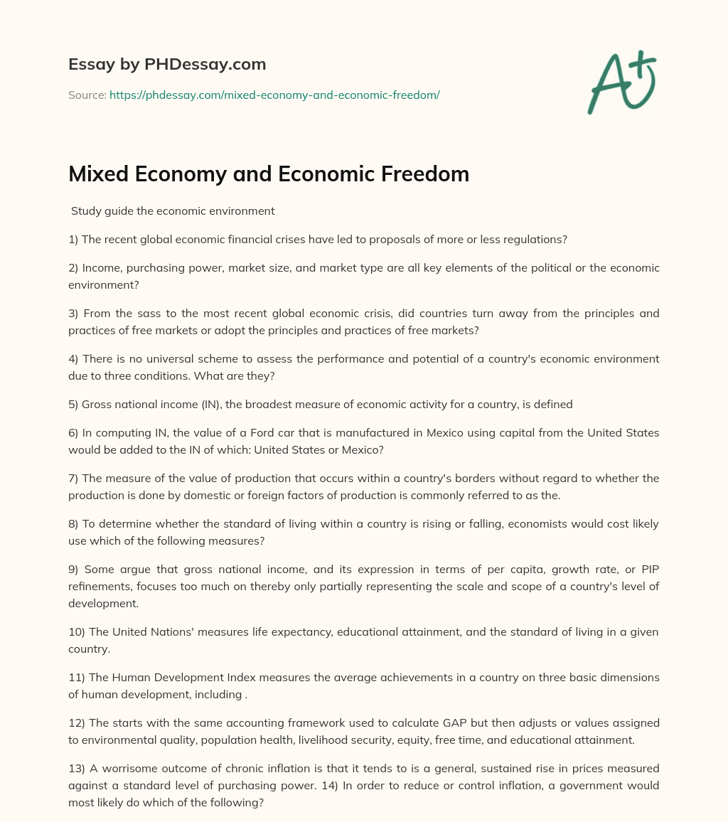 define economic freedom essay