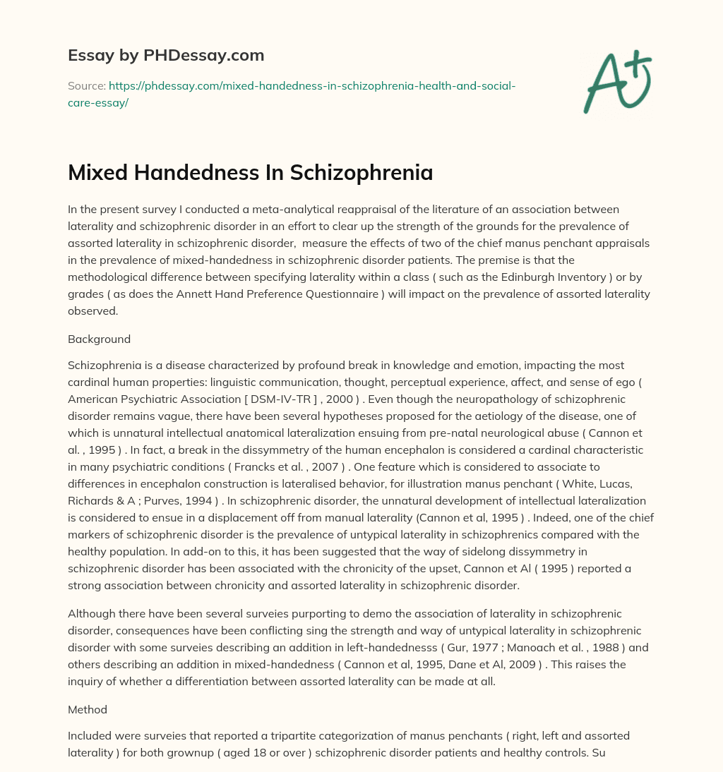 Mixed Handedness In Schizophrenia essay