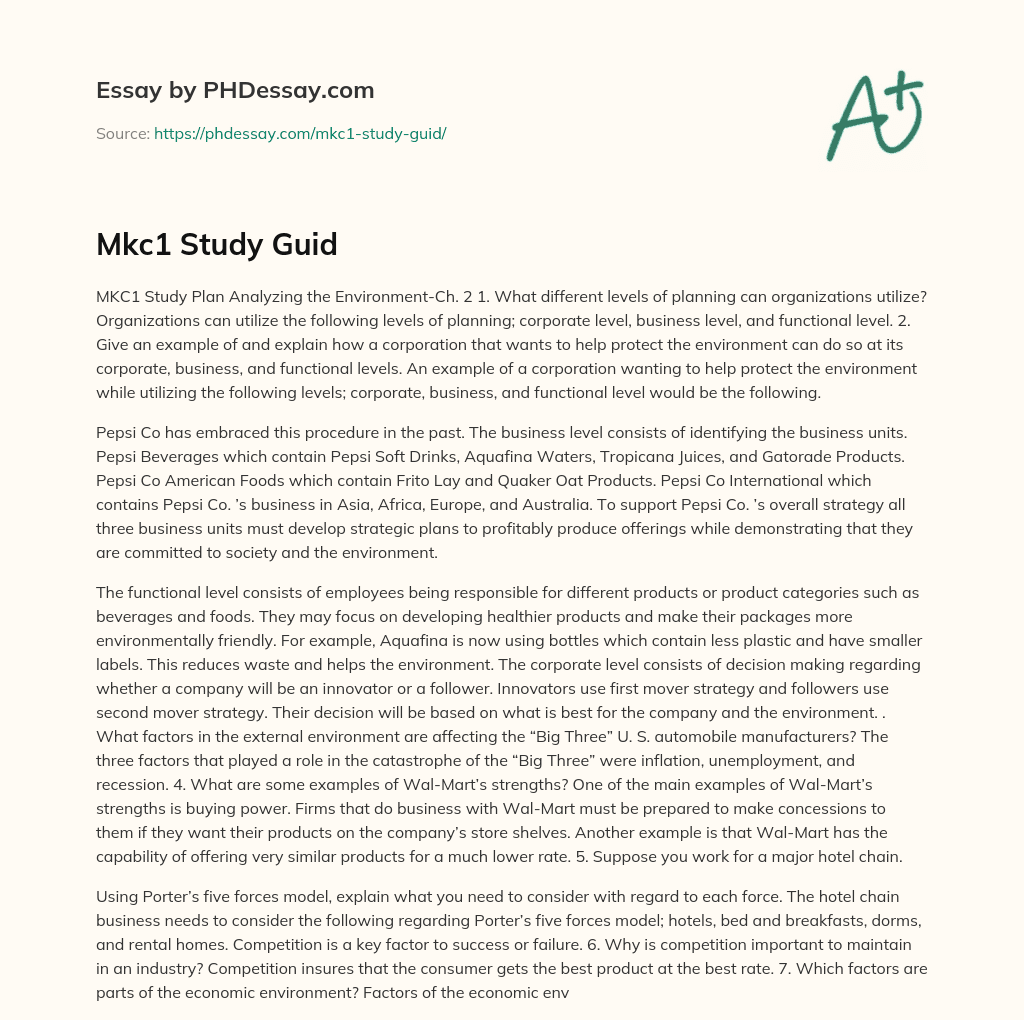 Mkc1 Study Guid essay