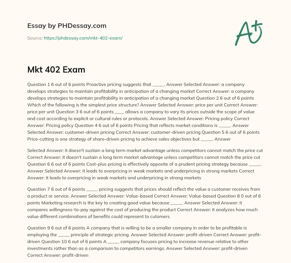 Short Heading: Understanding Proactive Pricing and Pricing Strategies essay