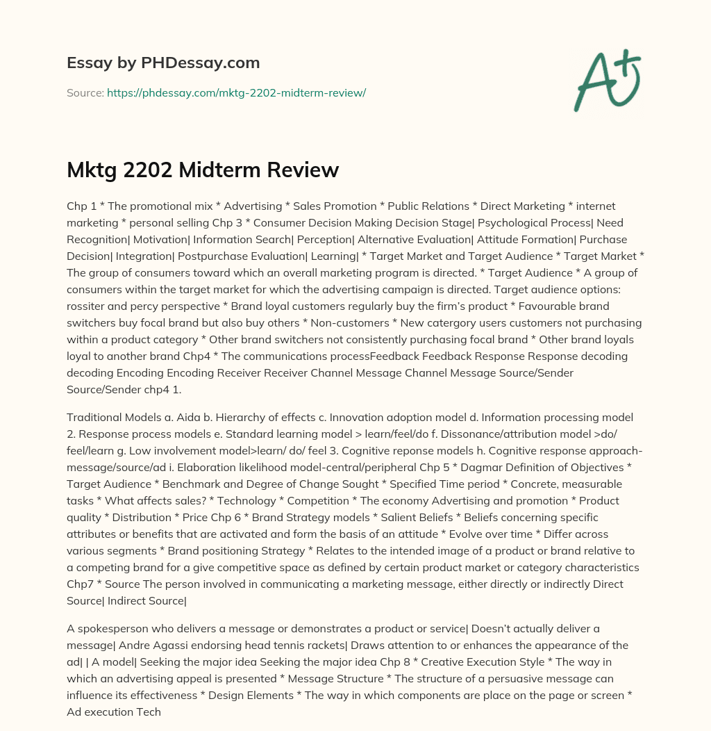 Mktg 2202 Midterm Review essay