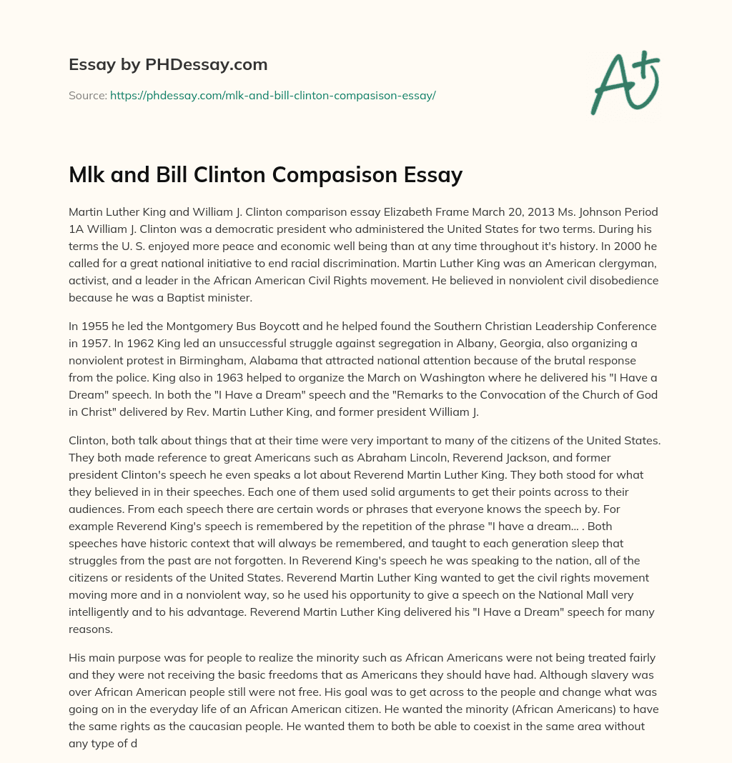 Mlk and Bill Clinton Compasison Essay essay