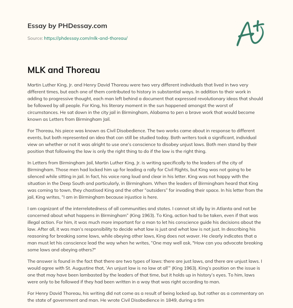 MLK and Thoreau essay