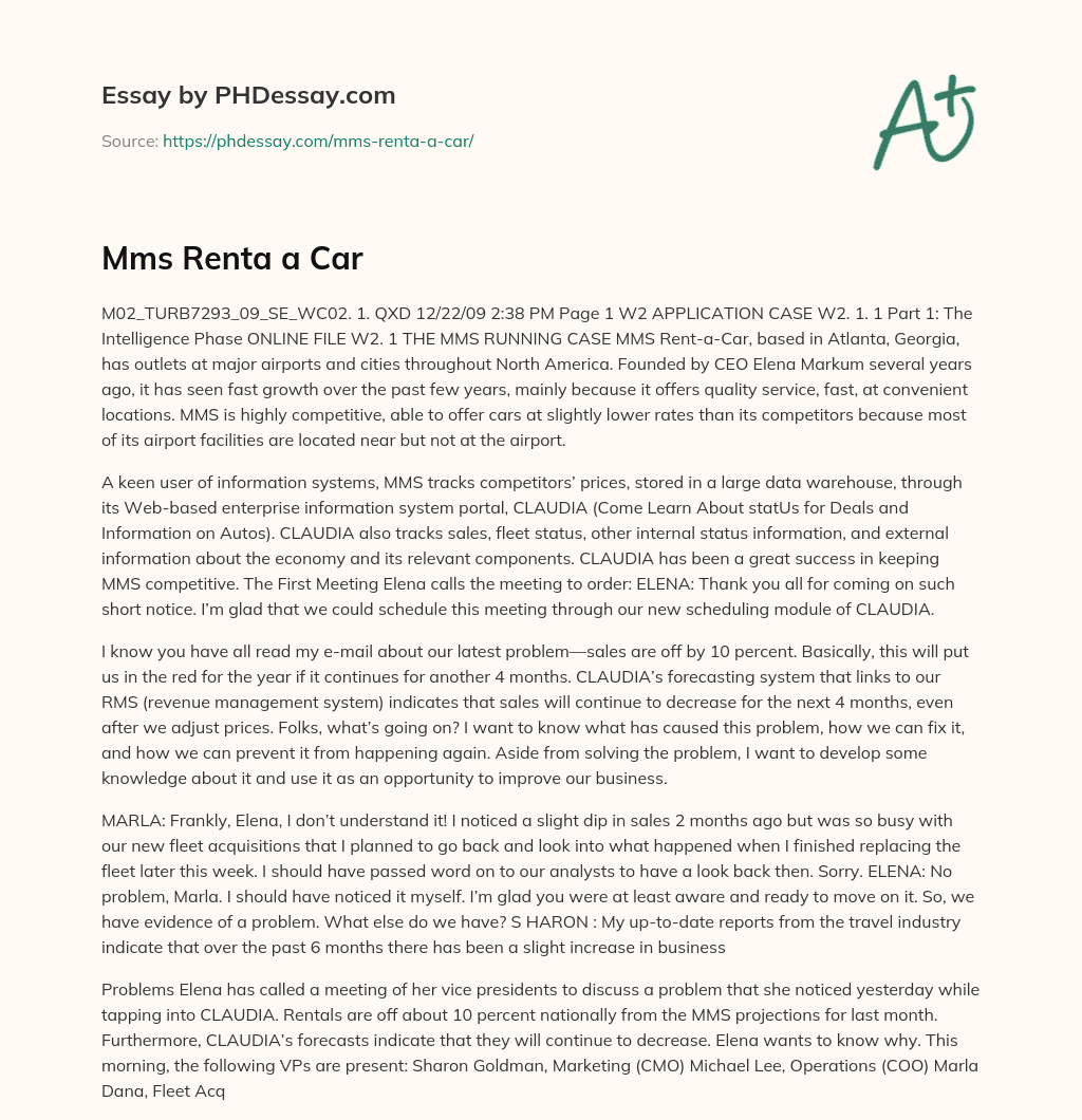 Mms Renta a Car essay