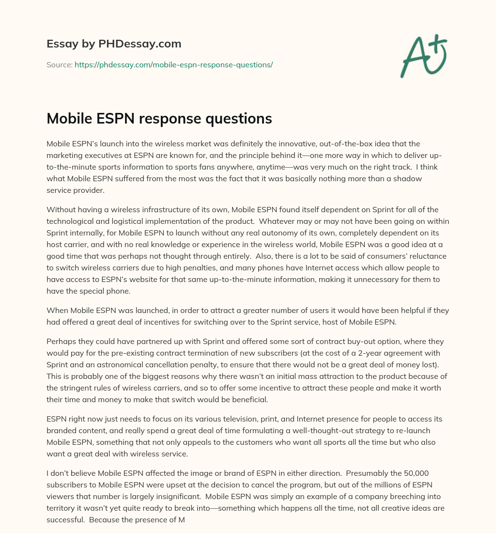 Mobile ESPN response questions essay