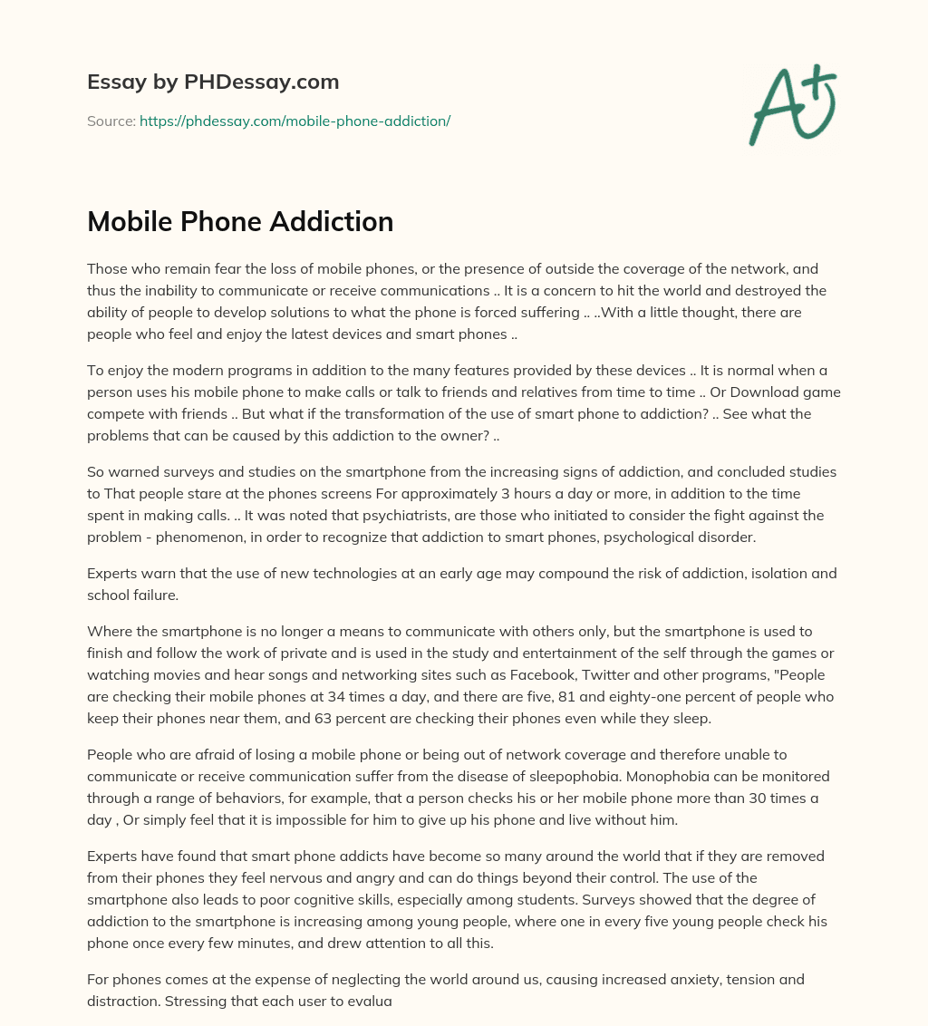 mobile addiction essay in english