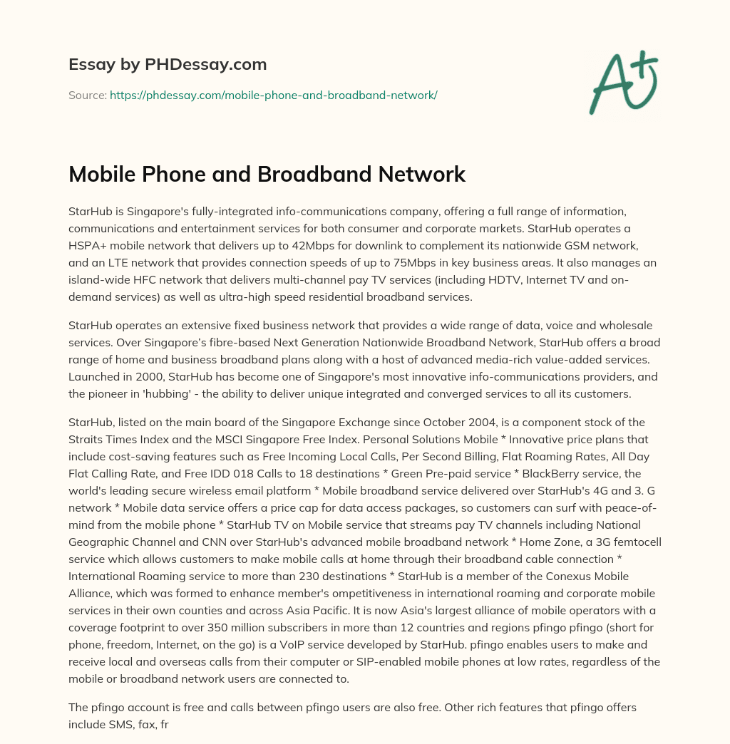 Mobile Phone and Broadband Network essay