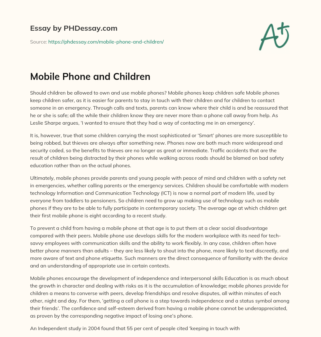 Mobile Phone and Children essay