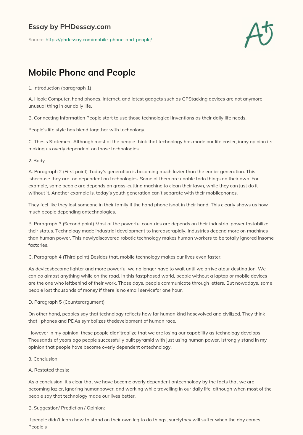 Mobile Phone and People essay