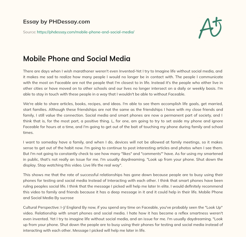 Mobile Phone and Social Media essay