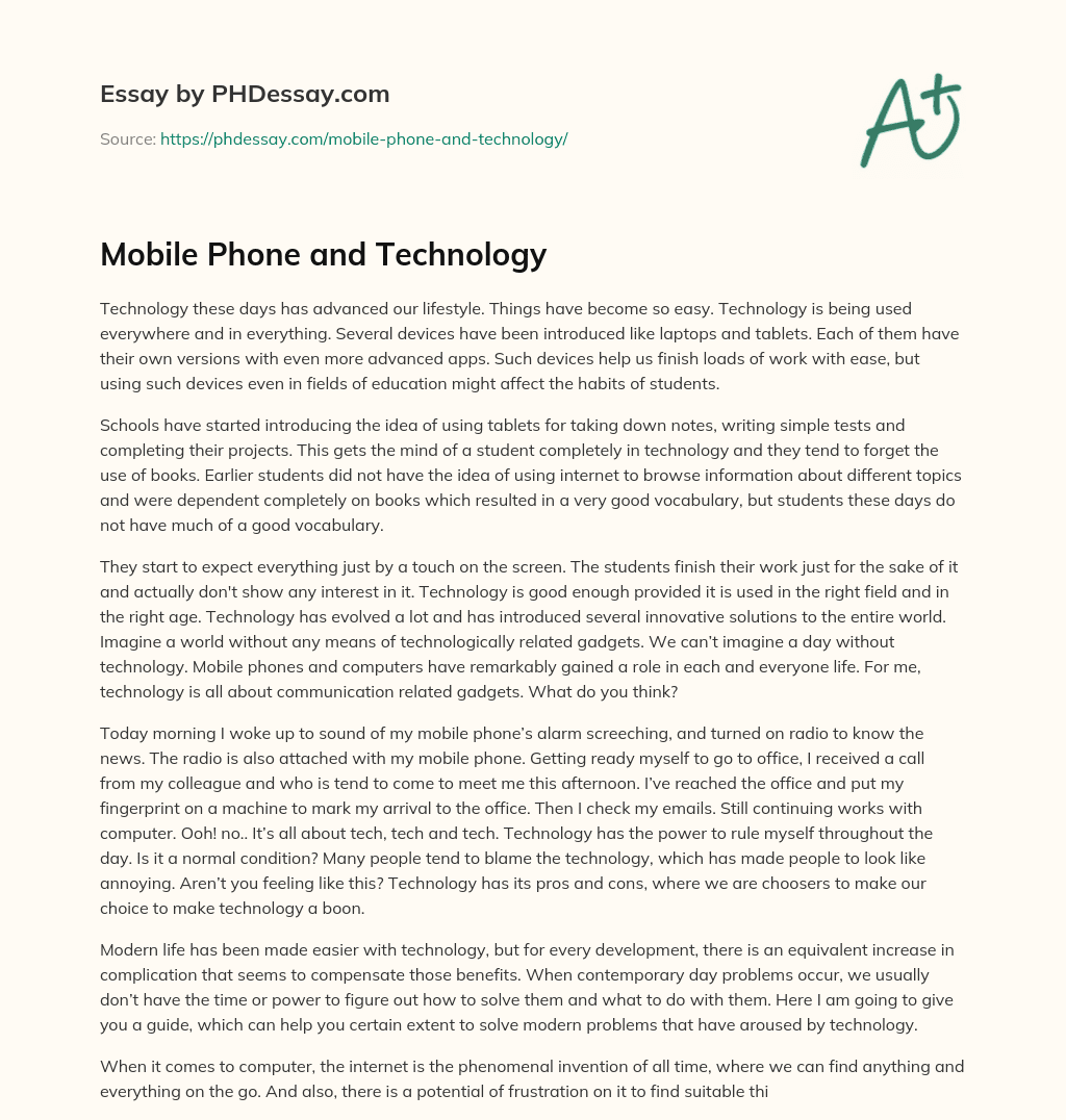 Mobile Phone and Technology essay