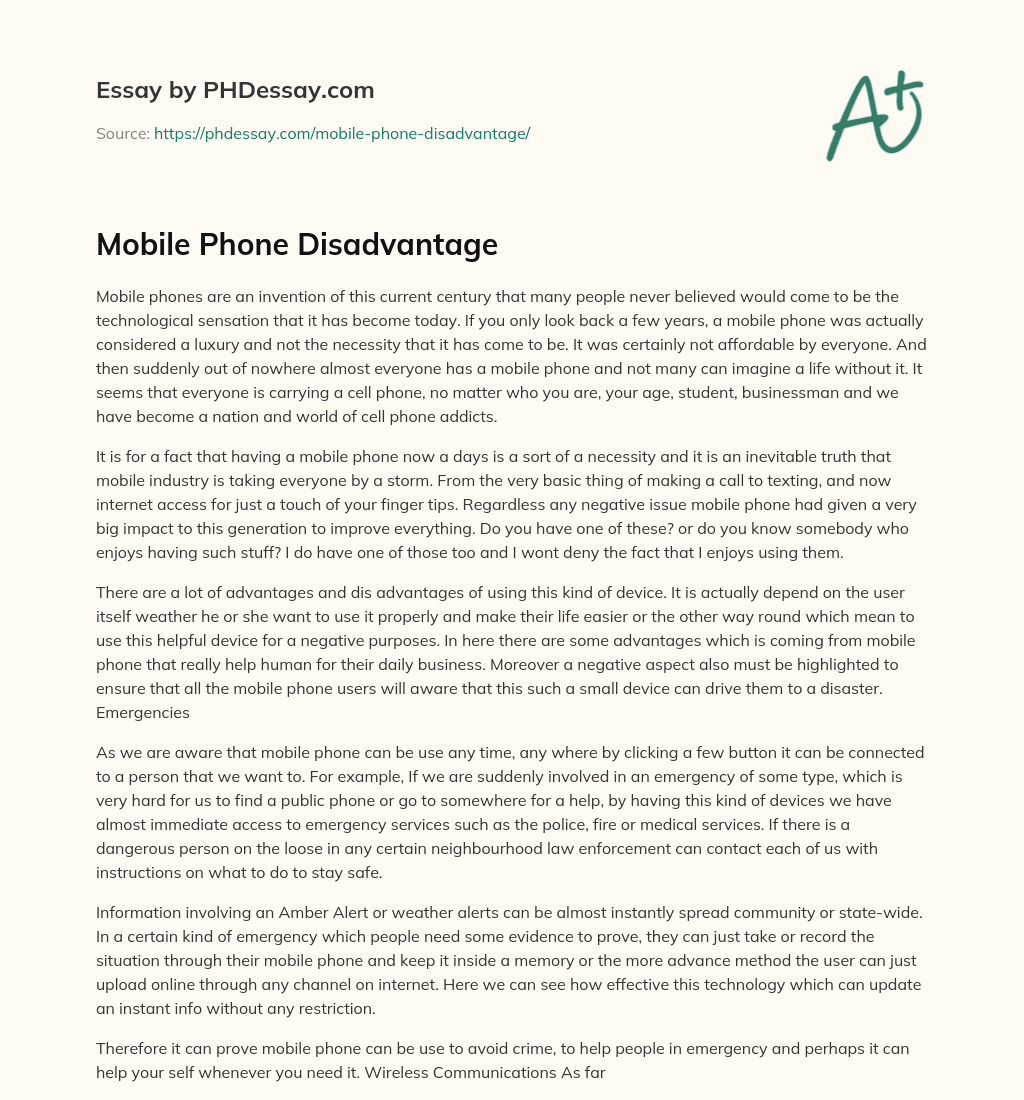 Mobile Phone Disadvantage essay
