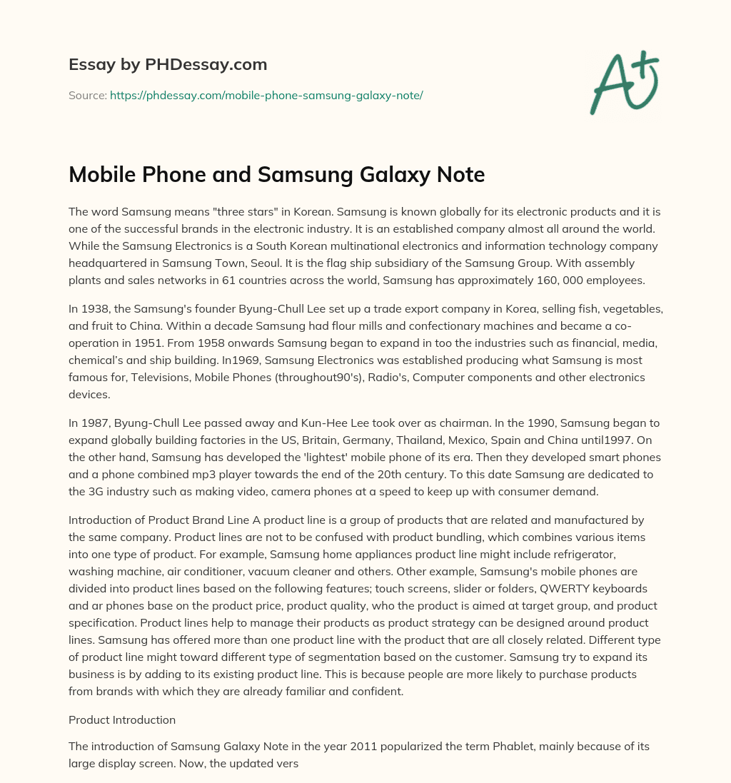 Mobile Phone and Samsung Galaxy Note essay