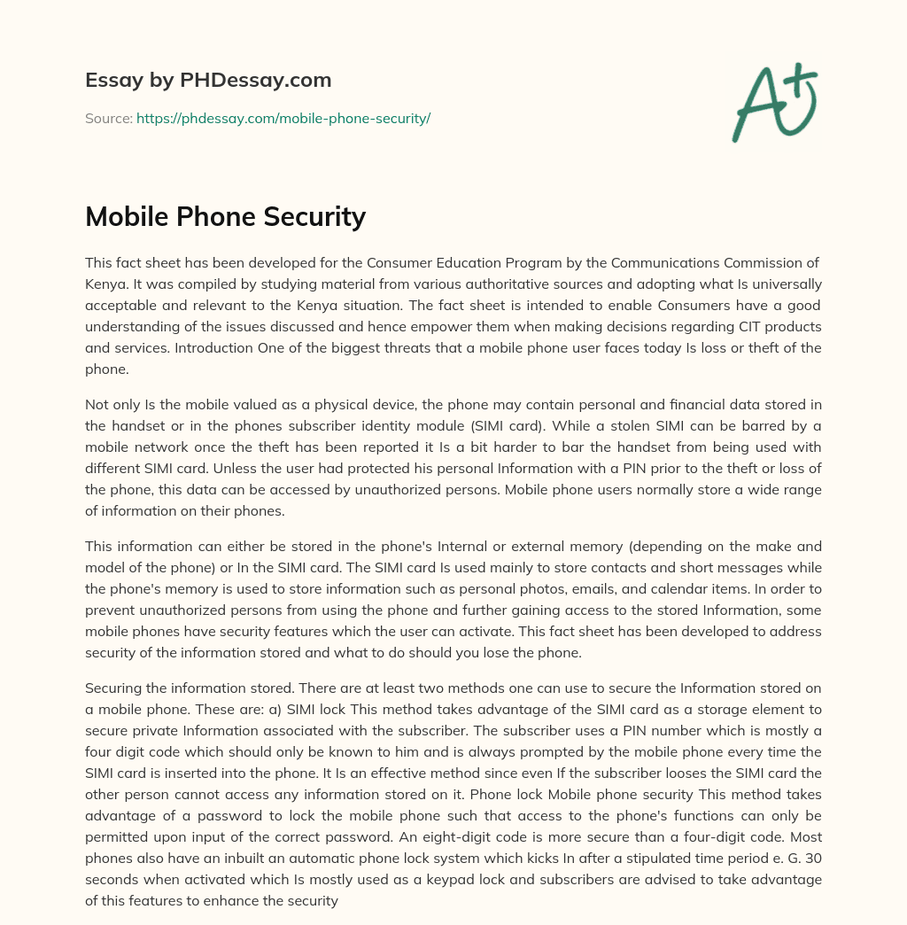 Mobile Phone Security essay