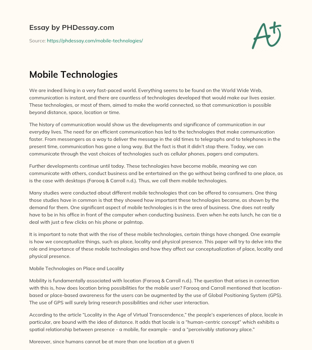 Mobile Technologies essay