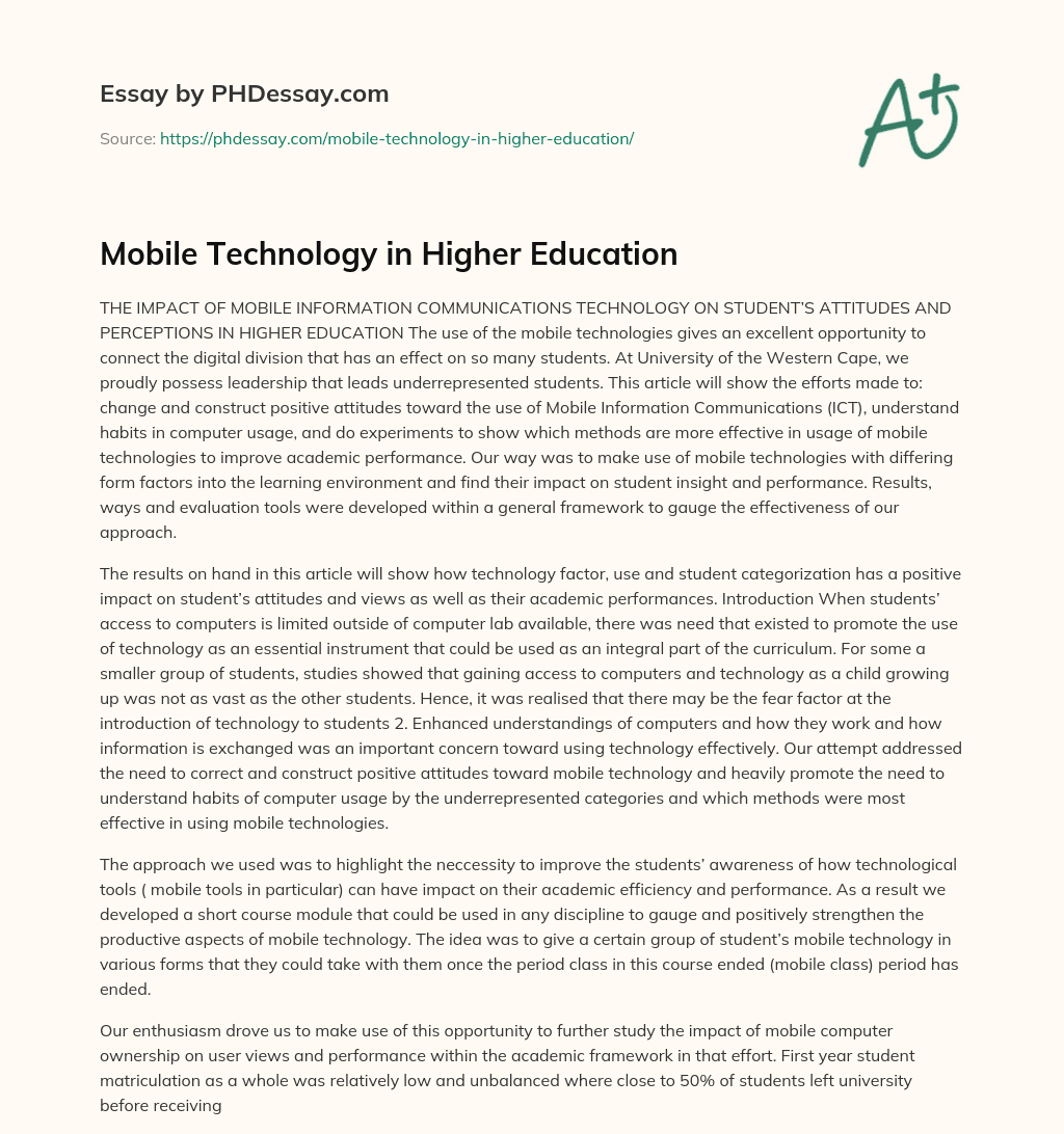 Mobile Technology in Higher Education essay