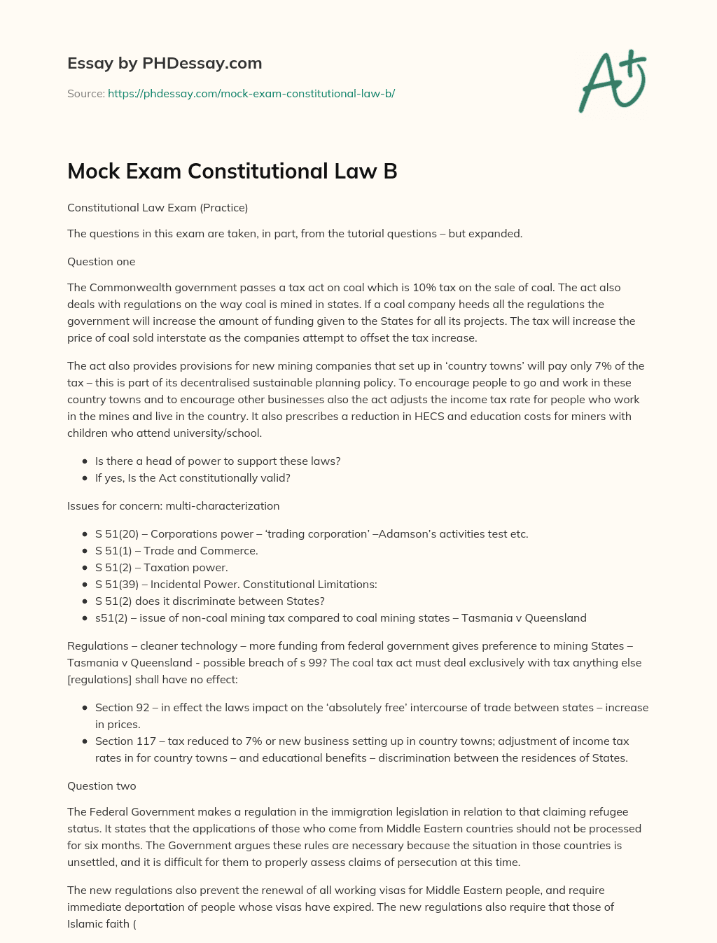 Mock Exam Constitutional Law B