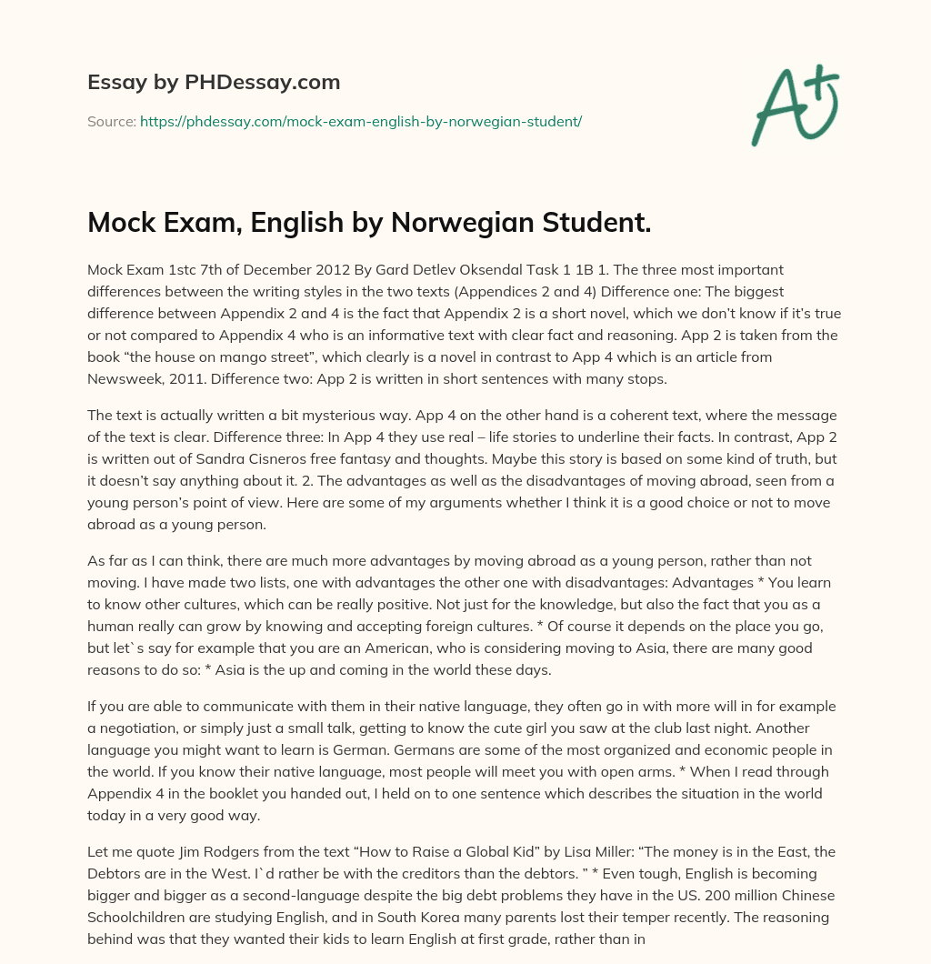 Mock Exam, English by Norwegian Student. essay