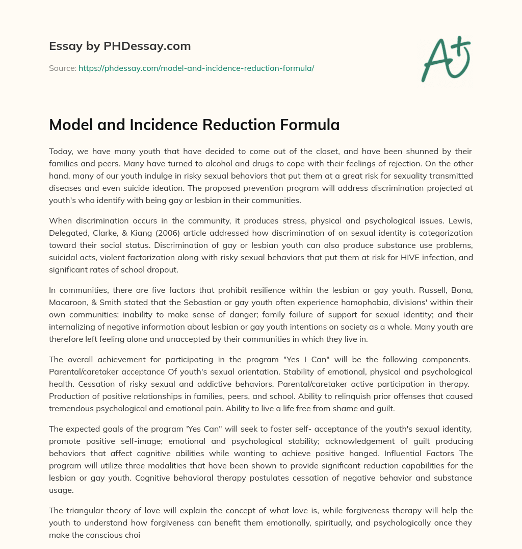 Model and Incidence Reduction Formula essay