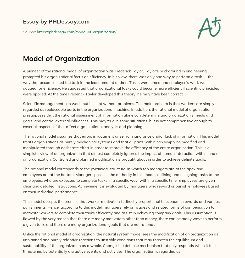 Model of Organization essay