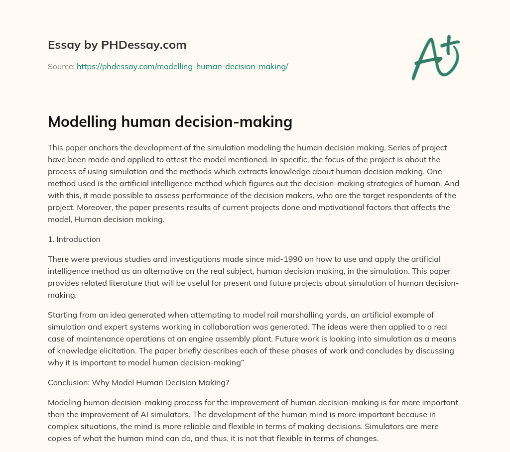 Modelling human decision-making (300 Words) - PHDessay.com