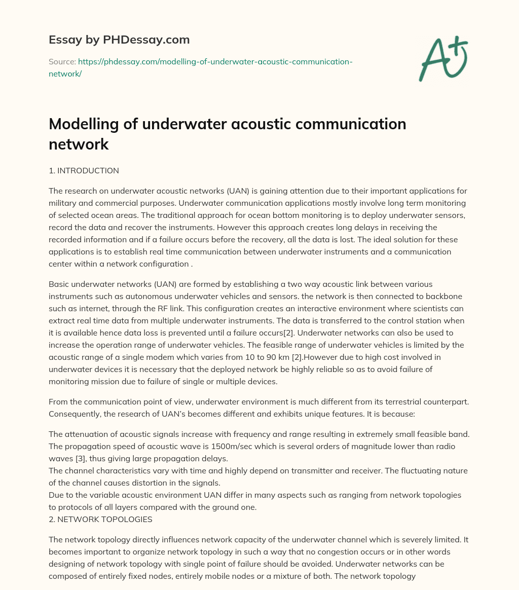 Modelling of underwater acoustic communication network essay