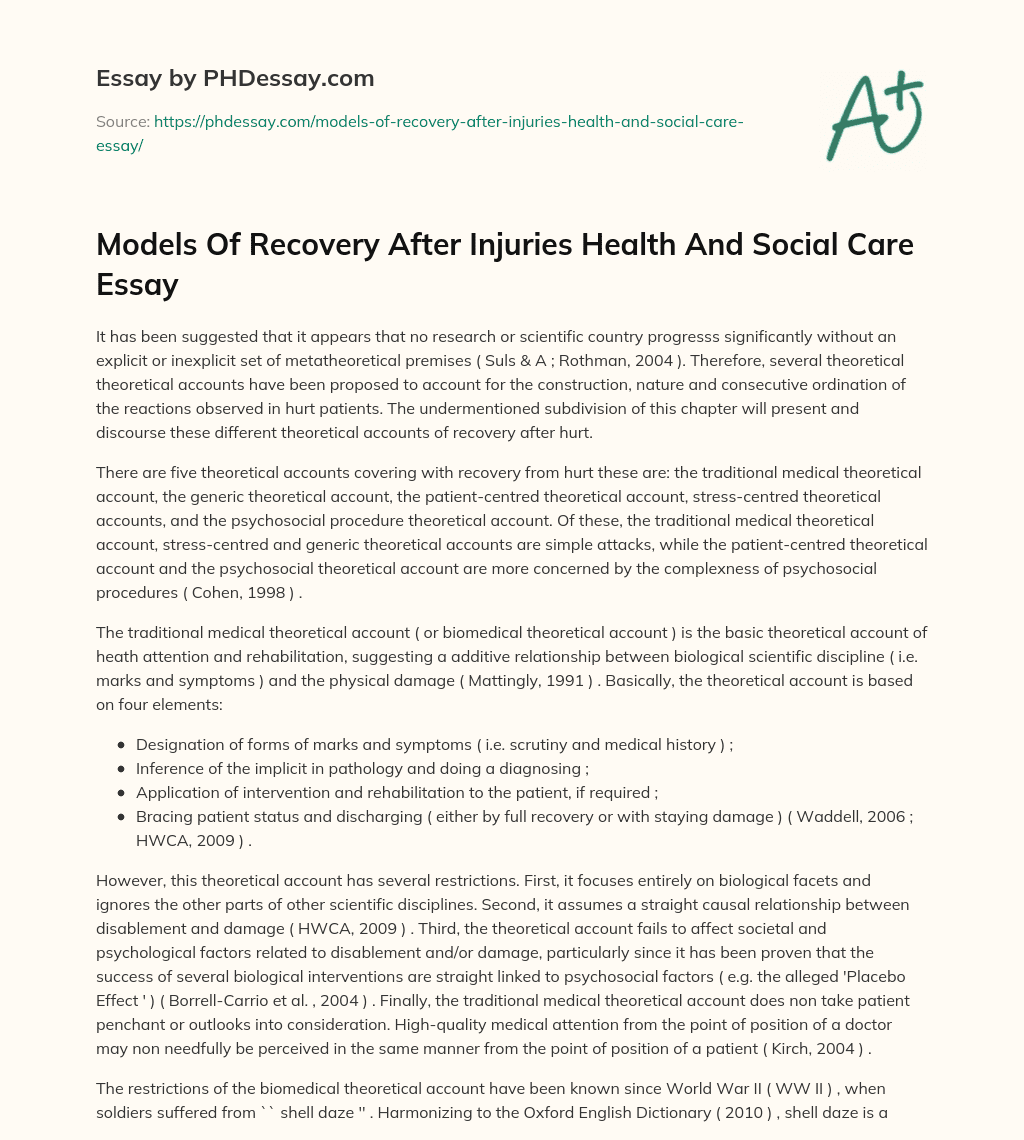 Models Of Recovery After Injuries Health And Social Care Essay ...