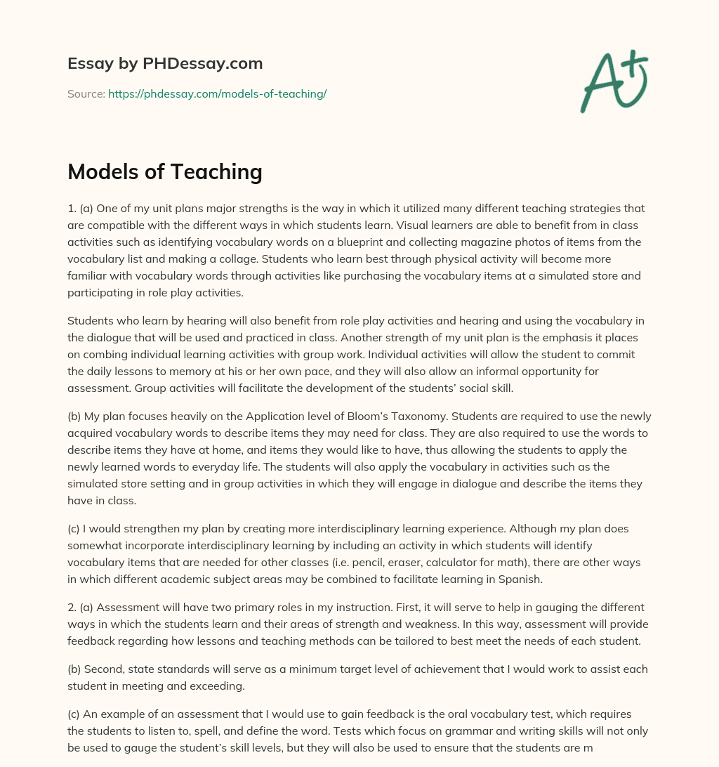 Models of Teaching essay