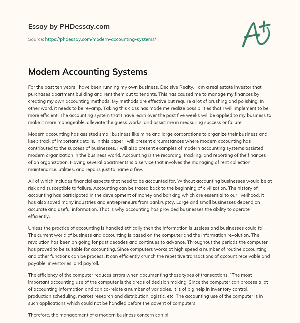 Modern Accounting Systems essay