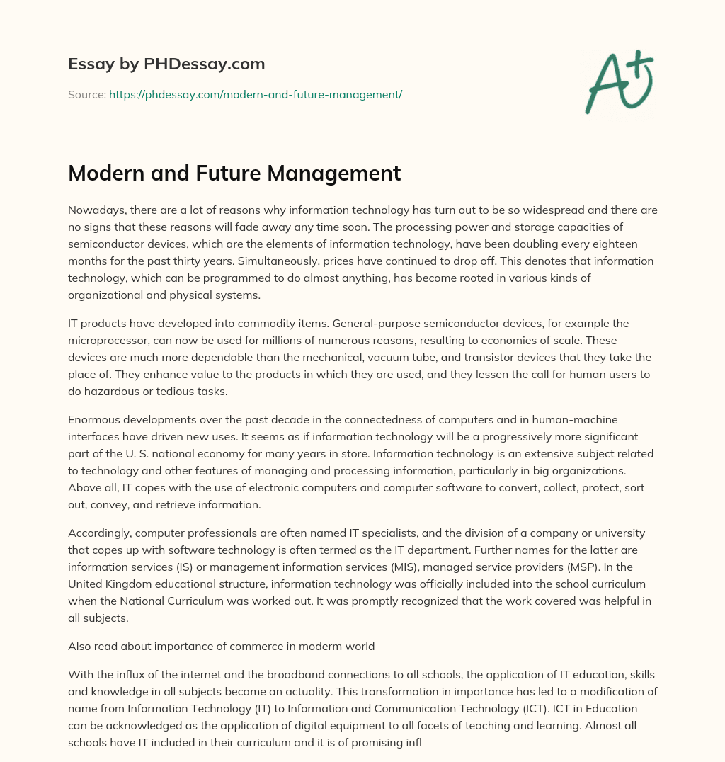 Modern and Future Management essay