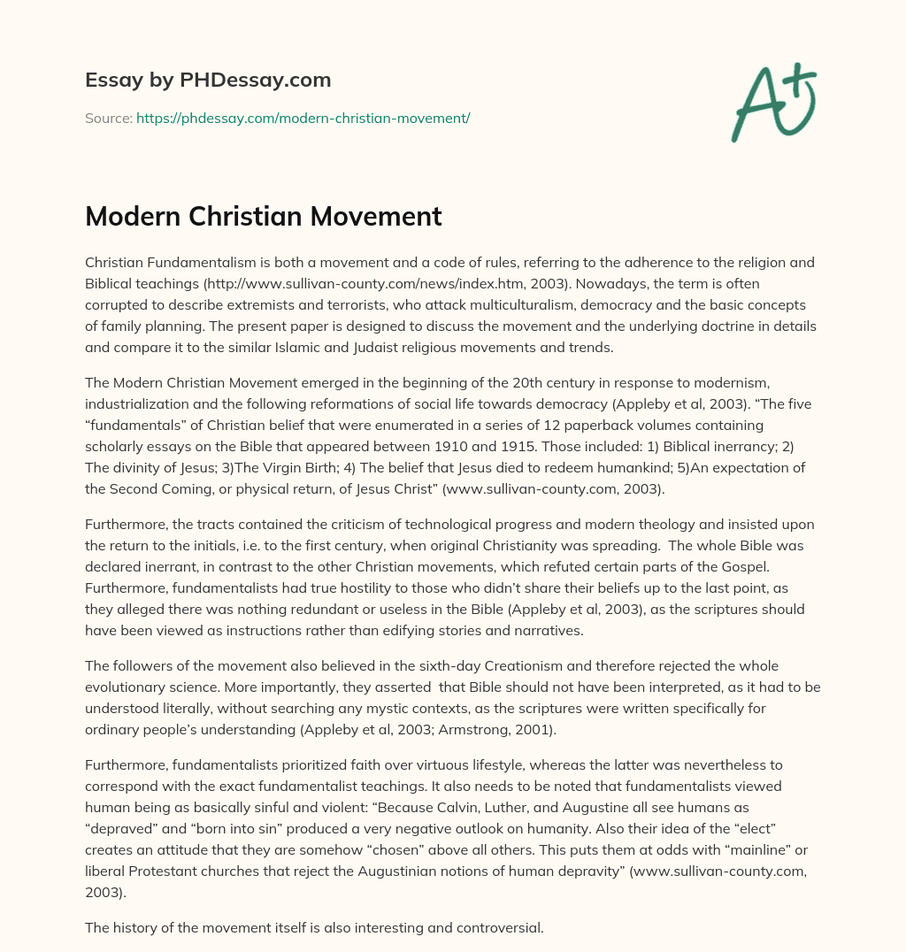 Modern Christian Movement essay