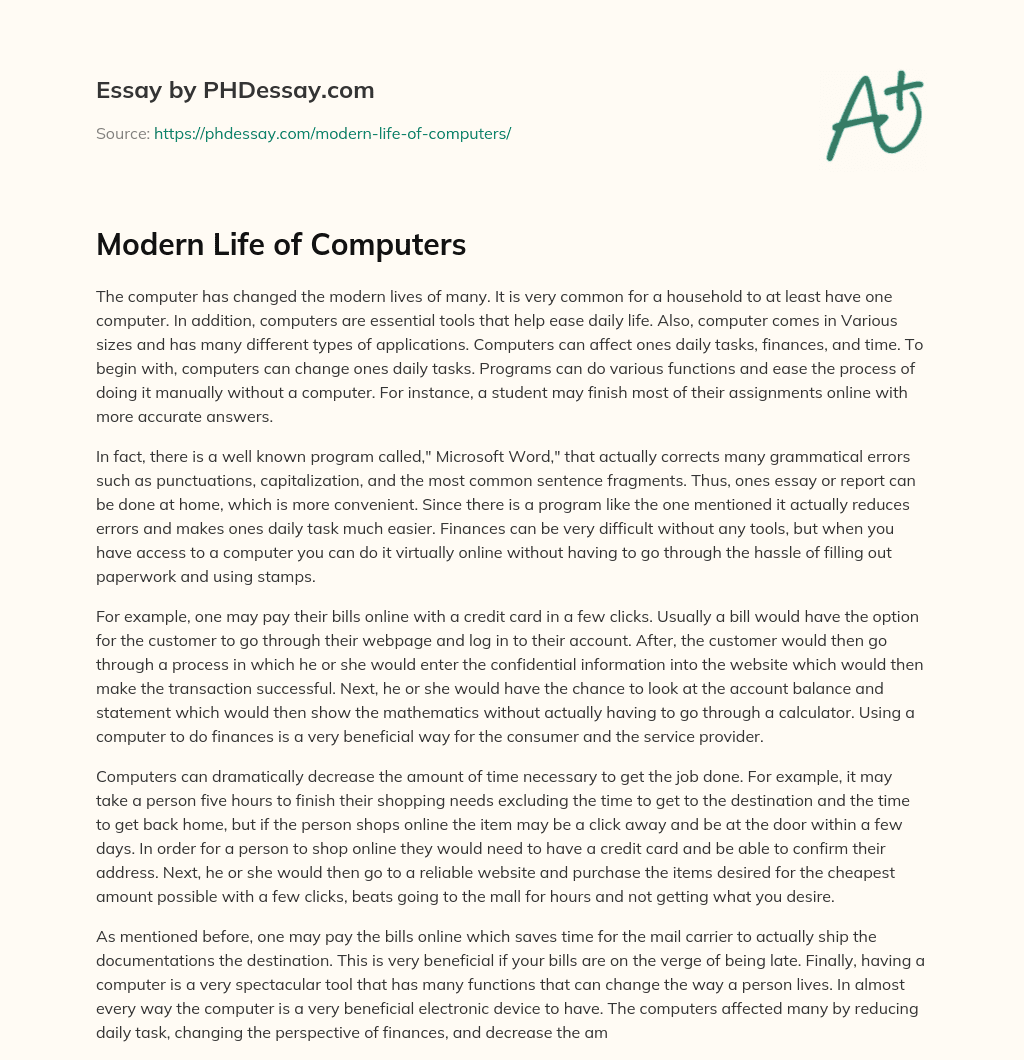 essay about the computer in modern life